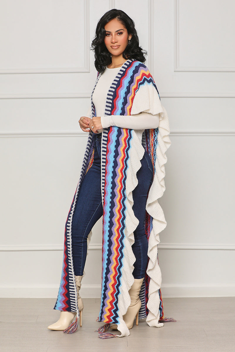 Out For A Ride Color-Block Knit Kimono (Cream Multi)
