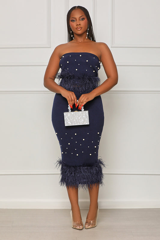 Be A Baddie Pearl Feathered Skirt Set (Blue)- FINAL SALE