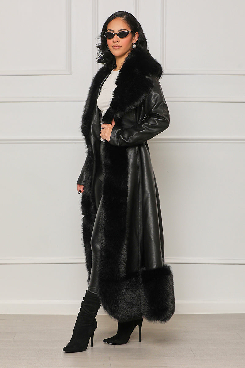 Oh So Extra Faux Fur & Leather Coat (Black)