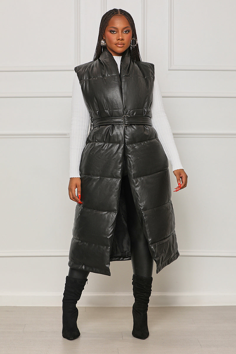 Hard To Forget Faux Leather Longline Vest (Black)