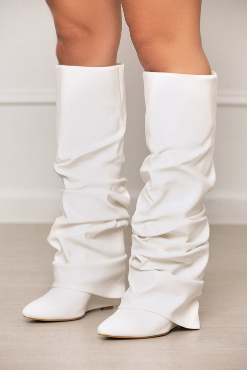 Zumma Ruched Wedge Boot (White)- FINAL SALE – Lilly's Kloset