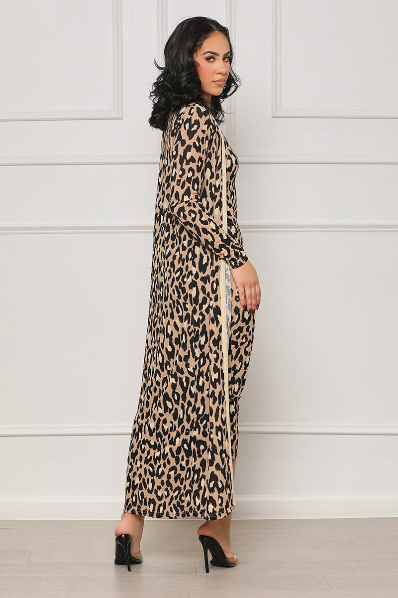 Fierce Lounger Leopard Duster Dress Set (Tan Multi)