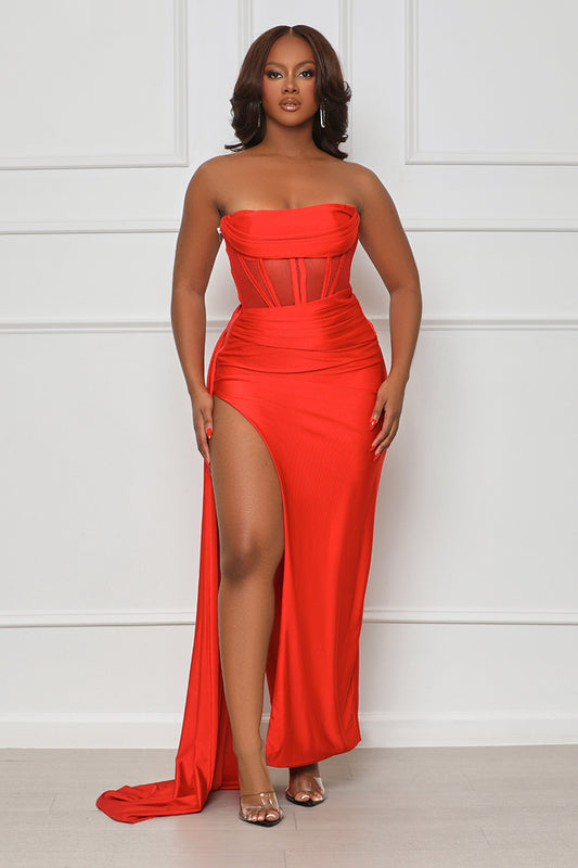 Standing Out Corset Maxi Dress (Red)