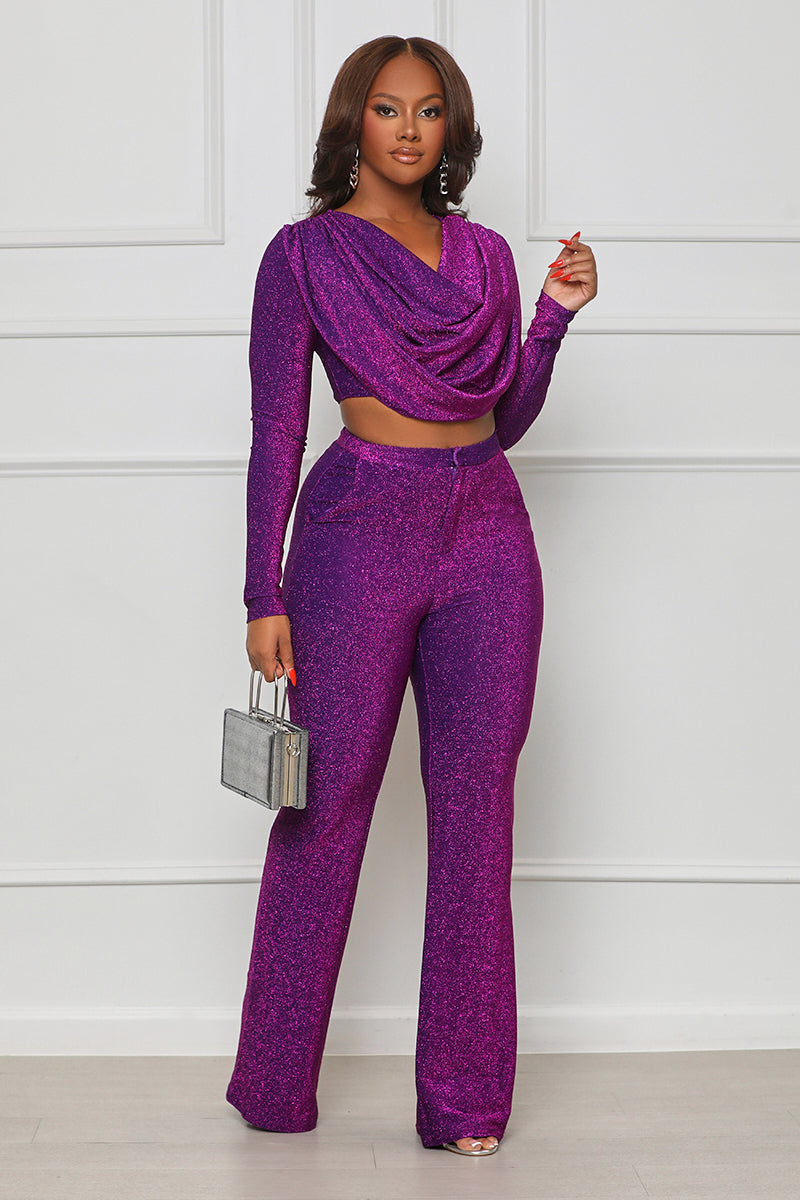 Made To Shine Crop Pants Set (Purple)