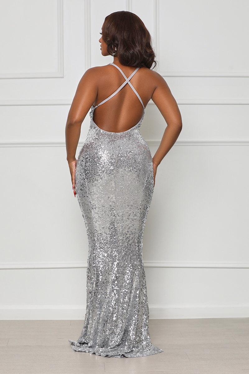 Glimmer Nights Sequin Gown (Silver)