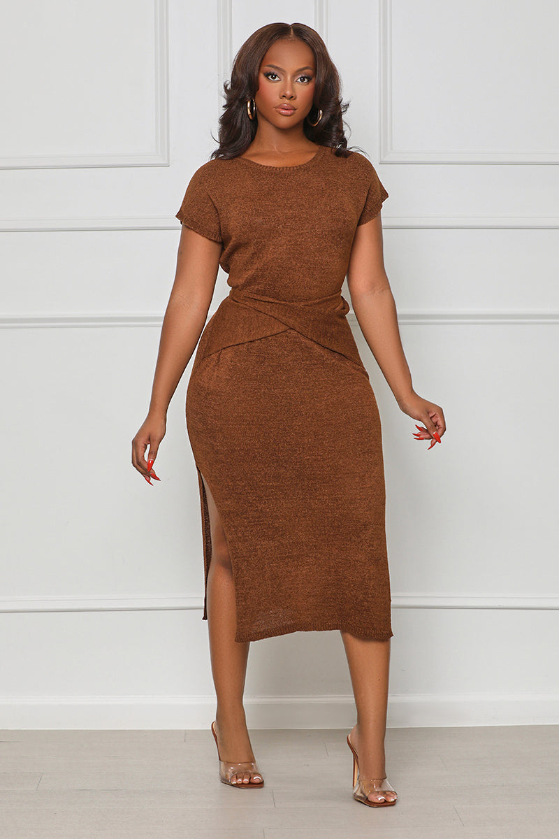 Power Play Wrap Dress (Brown)