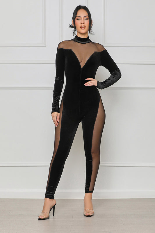 See Right Through Mesh Jumpsuit (Black)
