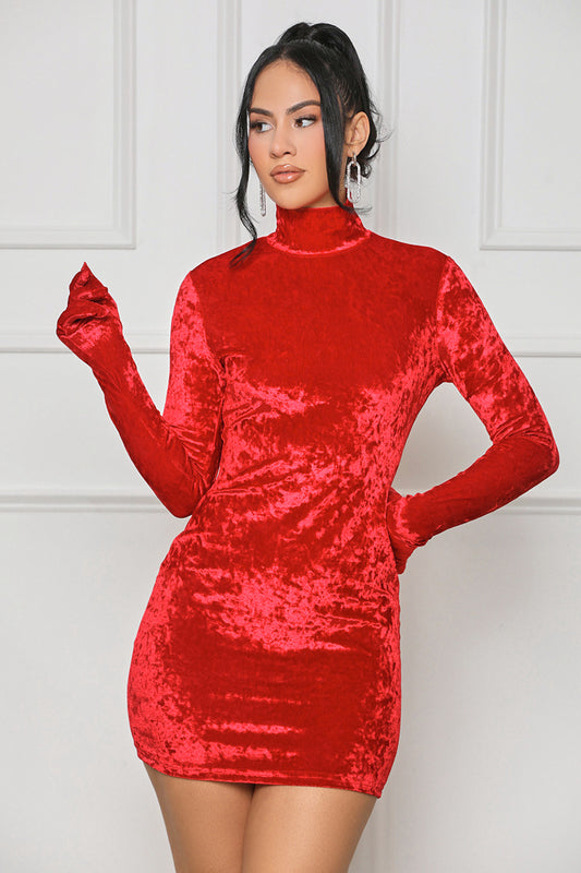 Fits Like A Glove Velvet Mini Dress (Red)