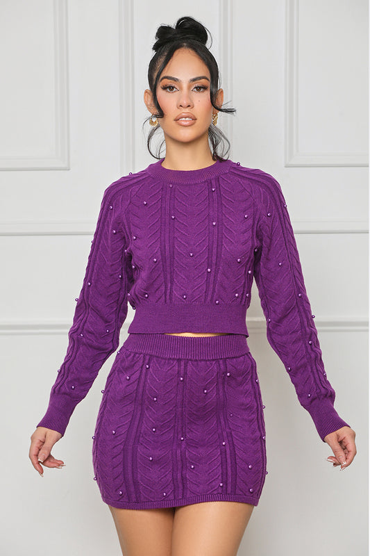 Your Destiny Beaded Knit Skirt Set (Purple)