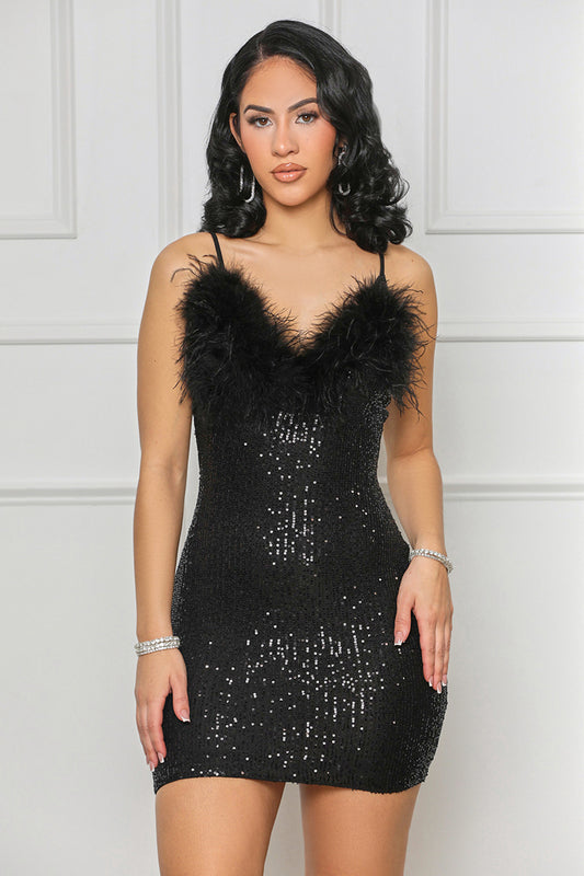 Own The Night Sequin Mini Dress (Black)