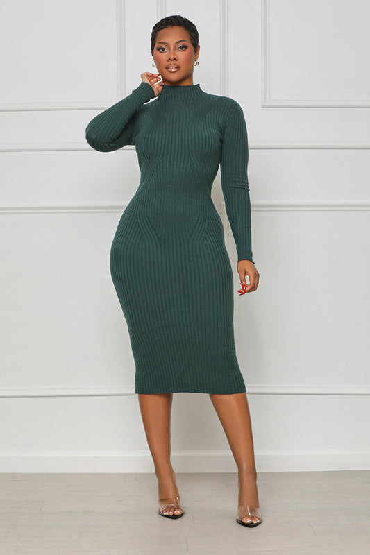 Enough Said Knit Midi Dress (Green)- FINAL SALE