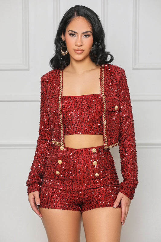Ready To Shine 3 Piece Short Set (Red)- FINAL SALE