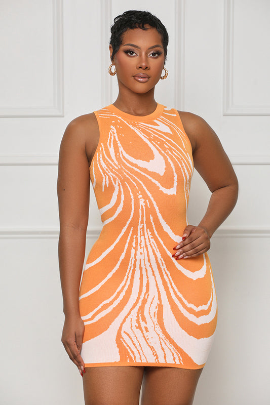 The Illusion Knit Mini Dress (Orange Multi)
