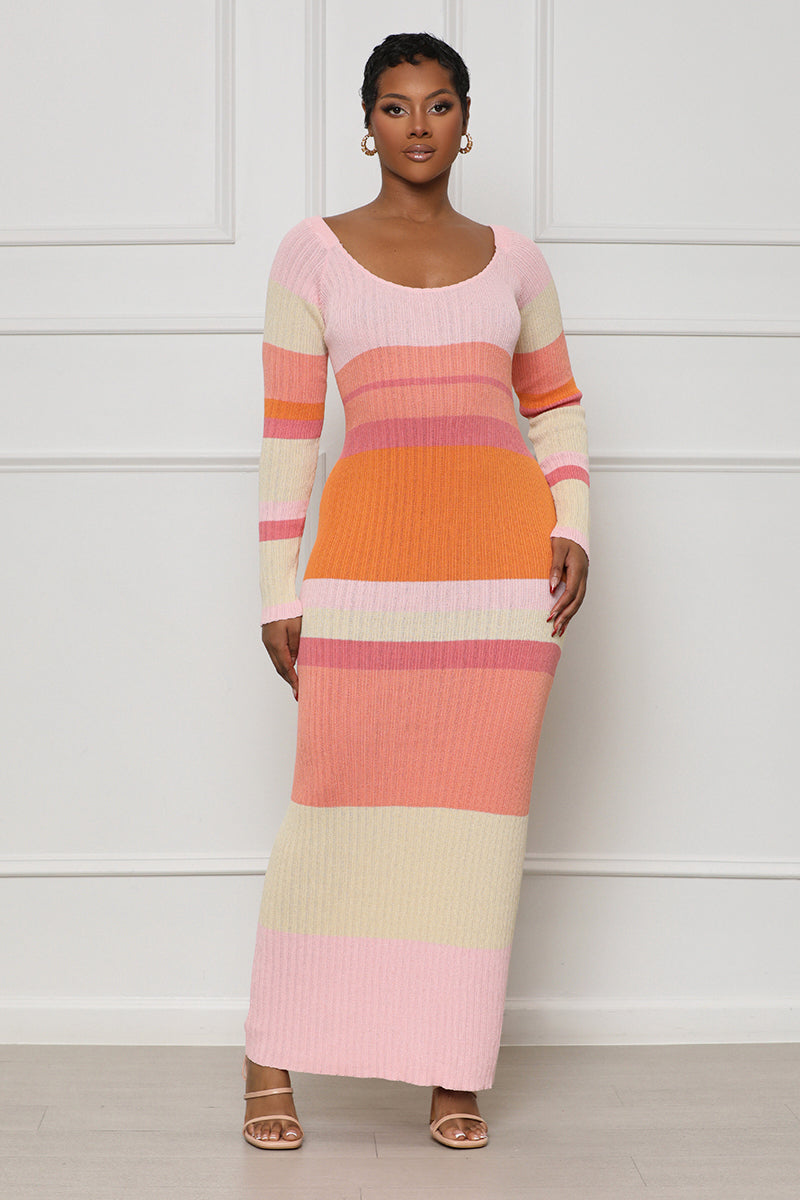 Spring Is Here Knit Midi Dress (Pink Multi)