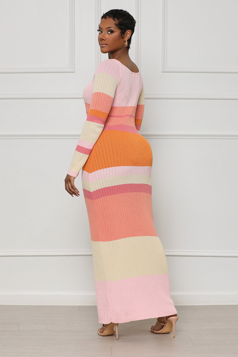 Spring Is Here Knit Midi Dress (Pink Multi)