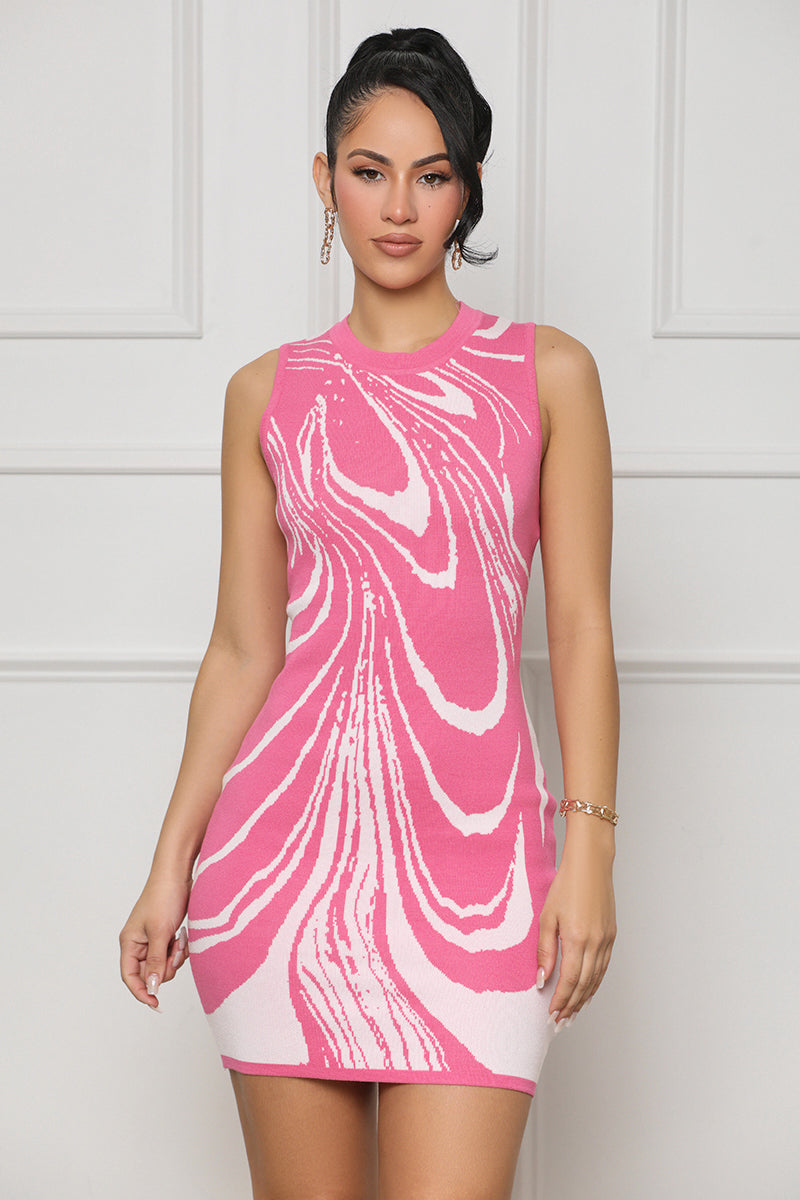 The Illusion Knit Mini Dress (Pink Multi)