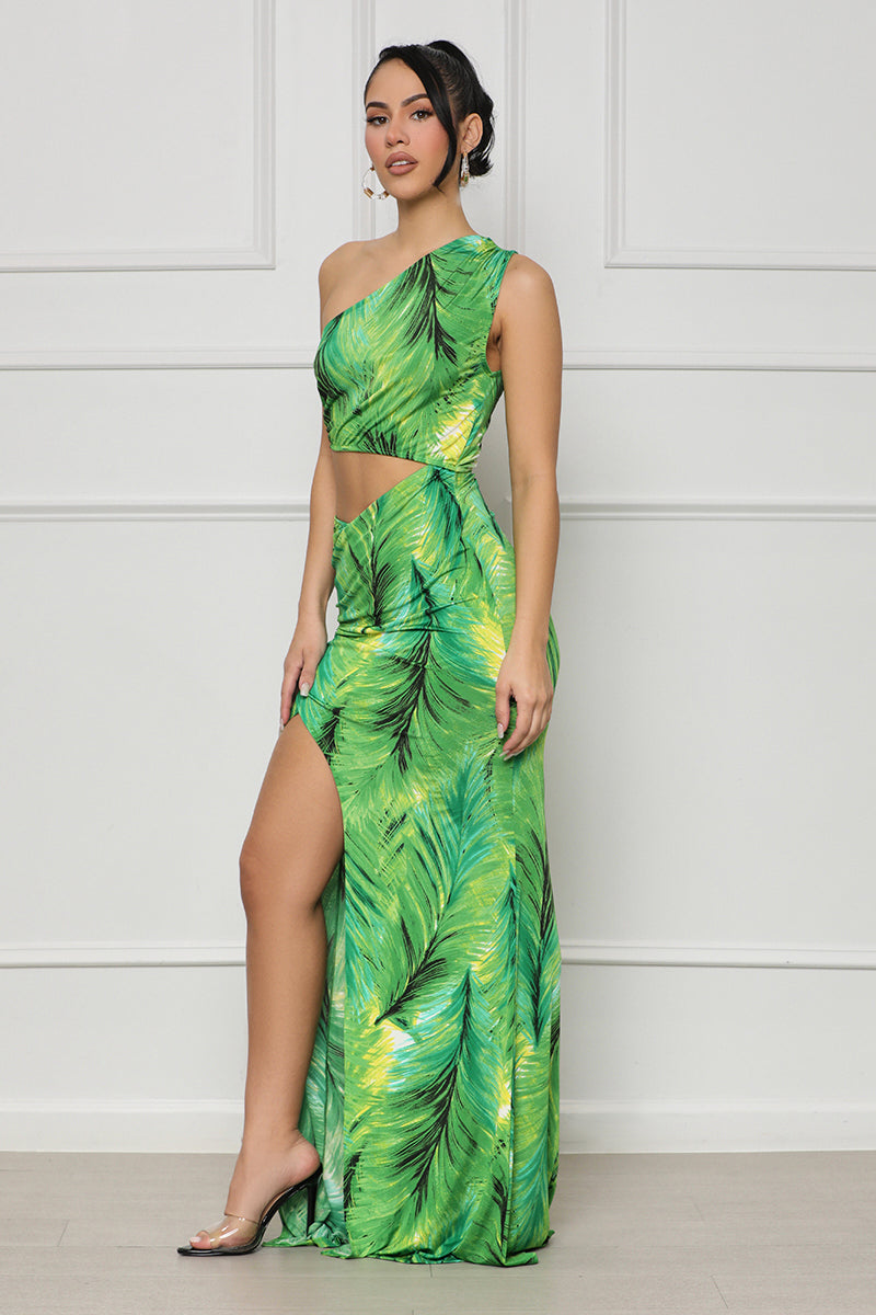 Tropic Nights One Shoulder Dress (Green)