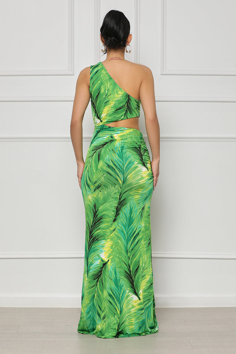 Tropic Nights One Shoulder Dress (Green)