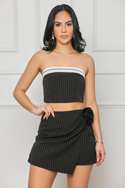 That Girl Pinstripe Skirt Set (Black)