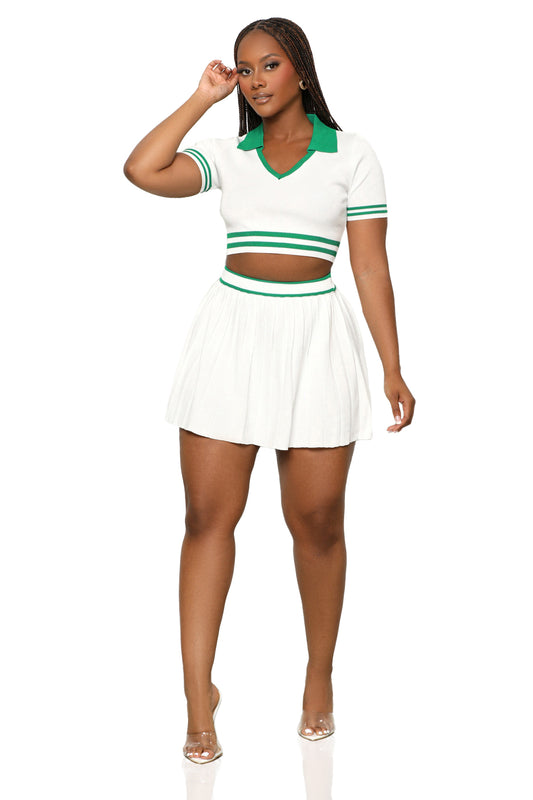 Fair Play Skirt Set (White & Green)