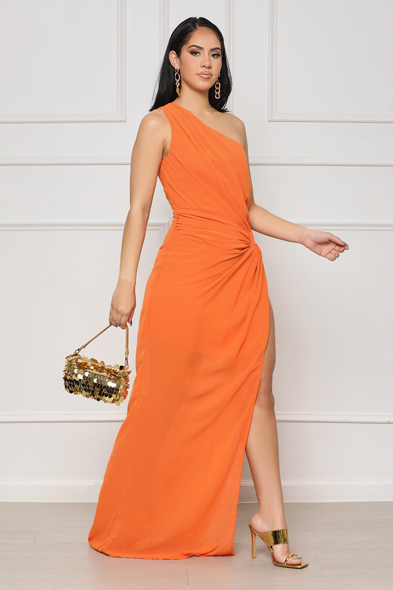 The Headliner One Shoulder Maxi Dress (Orange) - Lilly's Kloset