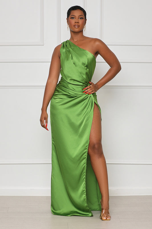 Evening Of Elegance One Shoulder Maxi Dress (Kelly Green) - Lilly's Kloset