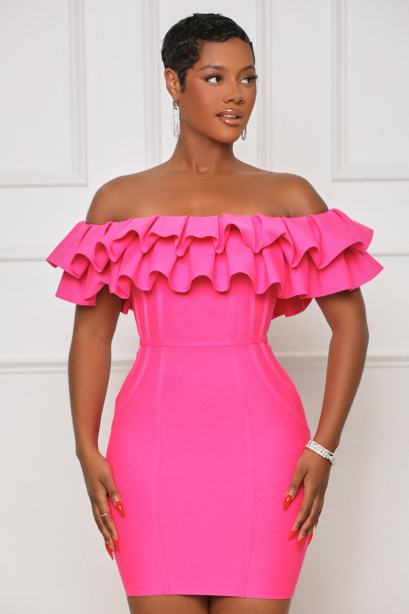 Bubble-Yum Off Shoulder Bandage Dress (Hot Pink) – Lilly's Kloset
