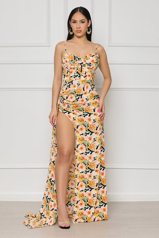 Fancy Girl Sweetheart Floral Maxi Dress (Yellow Multi) - Lilly's Kloset