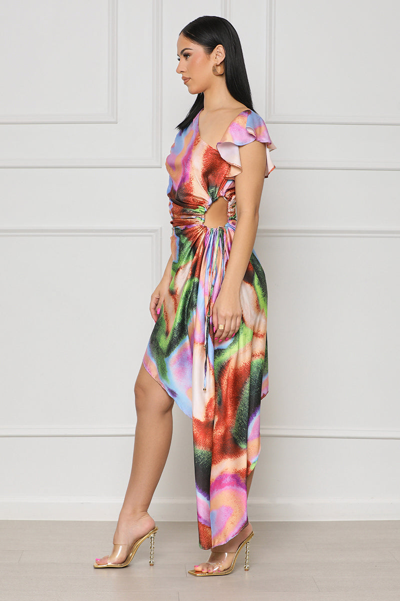 Party Seeker Watercolor One Shoulder Dress (Pink  Multi) - Lilly's Kloset