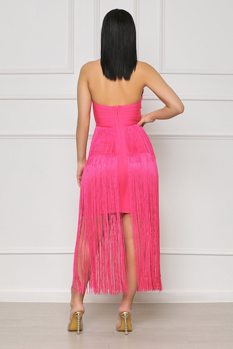 Best Behavior Fringe Bandage Dress (Pink) - Lilly's Kloset