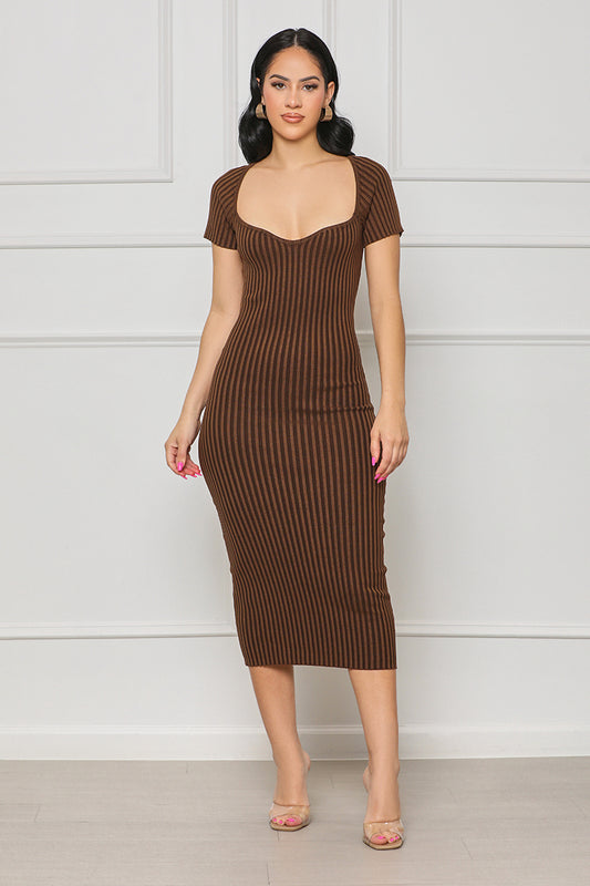 Most Wanted Ribbed Knit Dress (Brown) - Lilly's Kloset