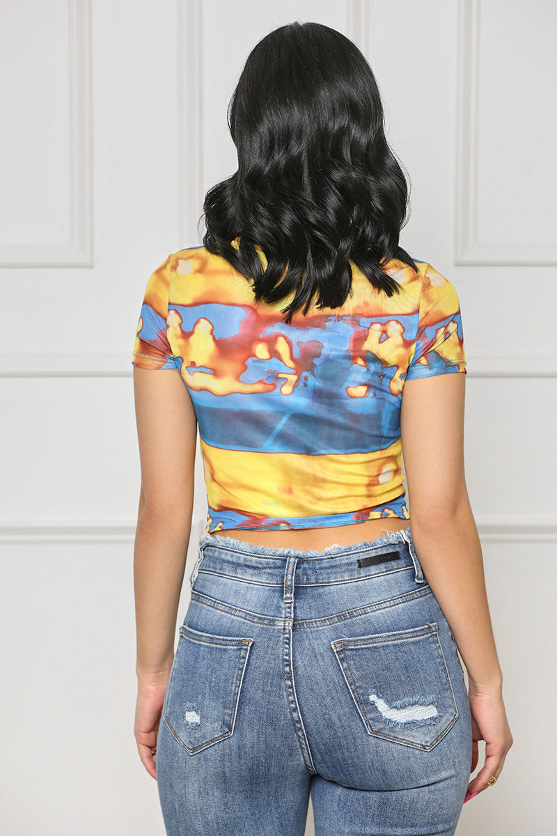 More To It Mesh Crop Top (Yellow Multi) - Lilly's Kloset