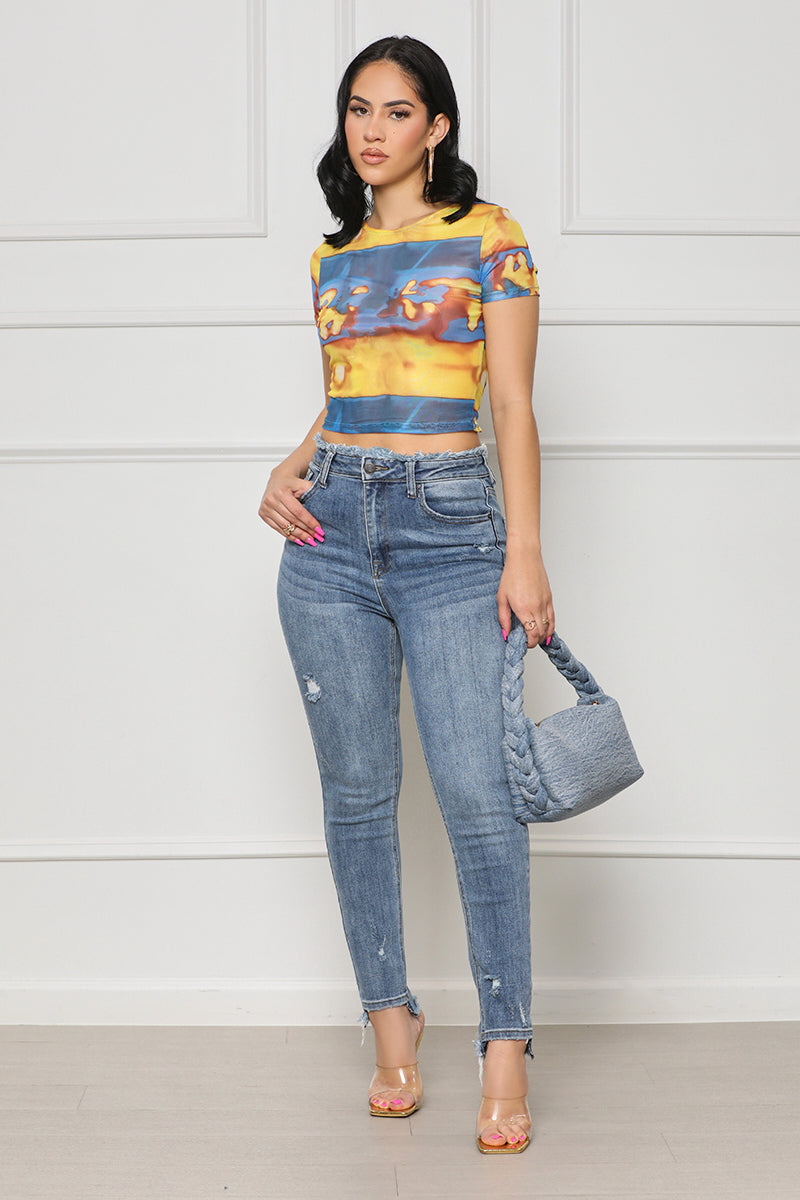 More To It Mesh Crop Top (Yellow Multi) - Lilly's Kloset