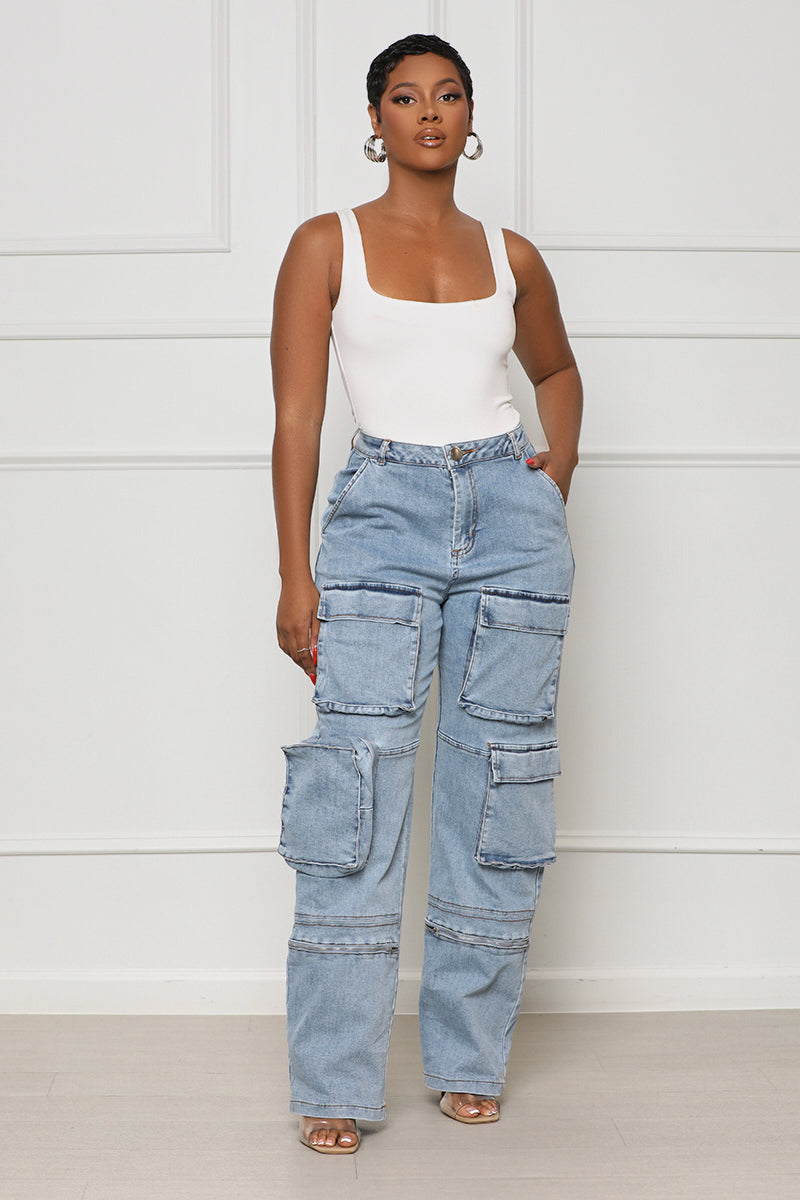 Stand Out Cargo Jeans (Medium Wash) - Lilly's Kloset