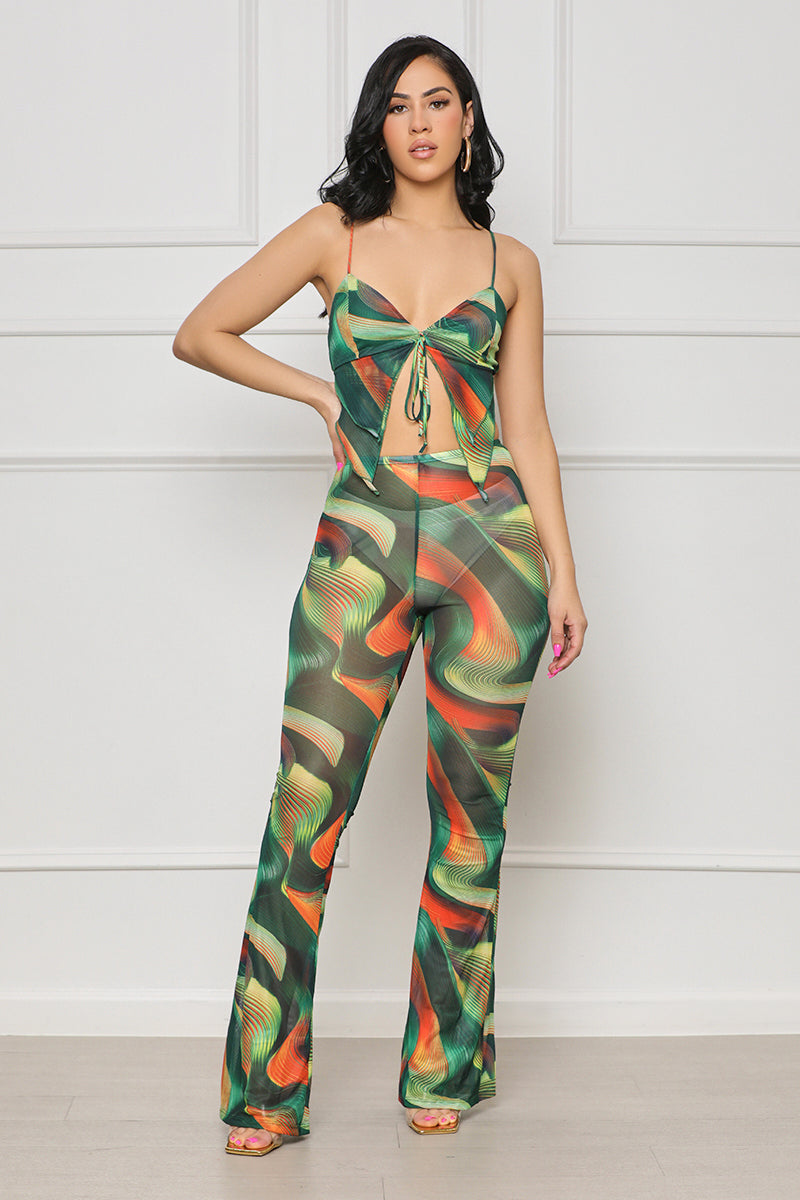 Exclusive Invite Mesh Pants Set (Green Multi) - Lilly's Kloset