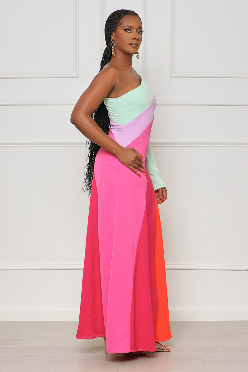 Brunching You One Shoulder Color Block Dress (Multi)- FINAL SALE – Lilly's  Kloset