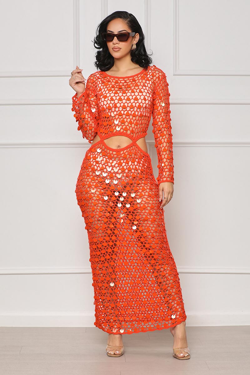 Moroccan Nights Crochet Cover Up (Orange) - Lilly's Kloset