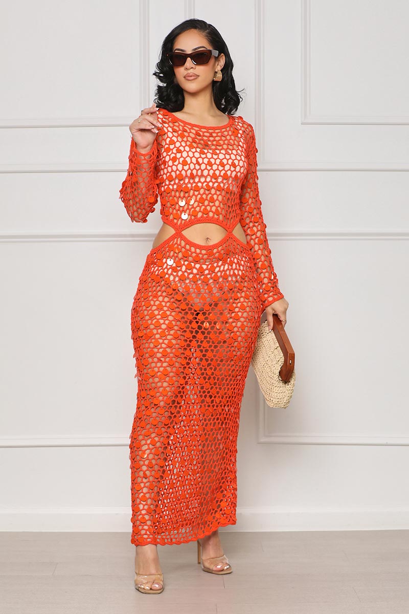 Moroccan Nights Crochet Cover Up (Orange) - Lilly's Kloset