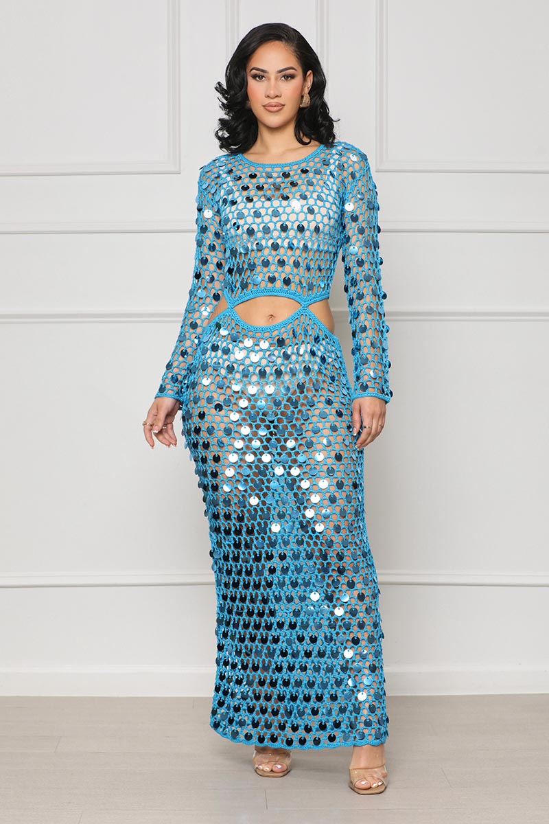 Moroccan Nights Crochet Cover Up (Blue) - Lilly's Kloset