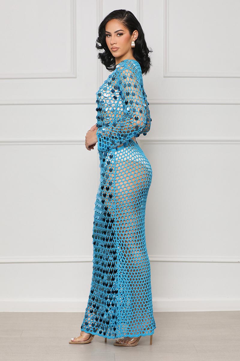 Moroccan Nights Crochet Cover Up (Blue) - Lilly's Kloset