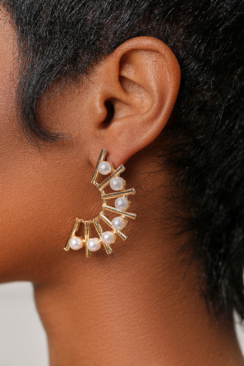 Gold Pearl Semi Circle Earrings - Lilly's Kloset