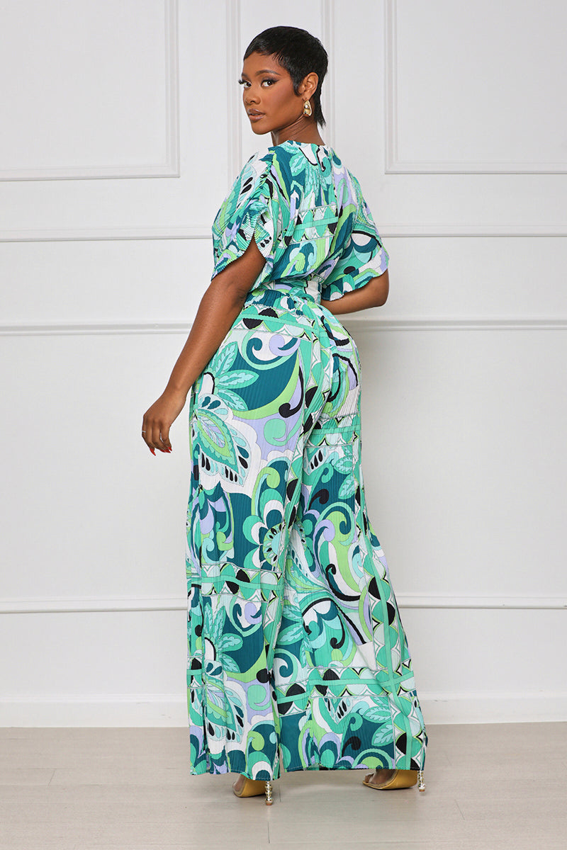 Summer Blooming Plisse Jumpsuit (Green Multi) - Lilly's Kloset