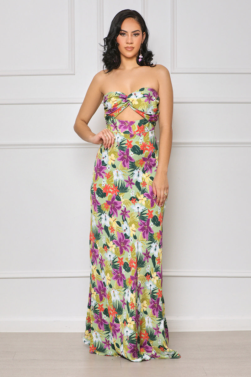 Floral Emotions Cut Out Maxi Dress (Green Multi) - Lilly's Kloset