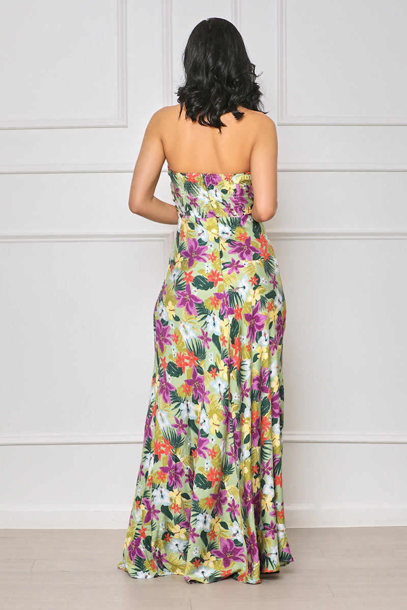 Floral Emotions Cut Out Maxi Dress (Green Multi) - Lilly's Kloset