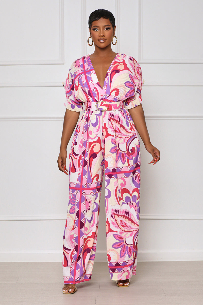 Summer Blooming Plisse Jumpsuit (Pink Multi) - Lilly's Kloset
