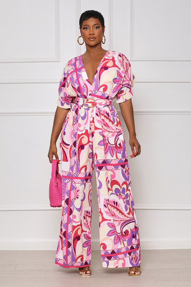 Summer Blooming Plisse Jumpsuit (Pink Multi) - Lilly's Kloset