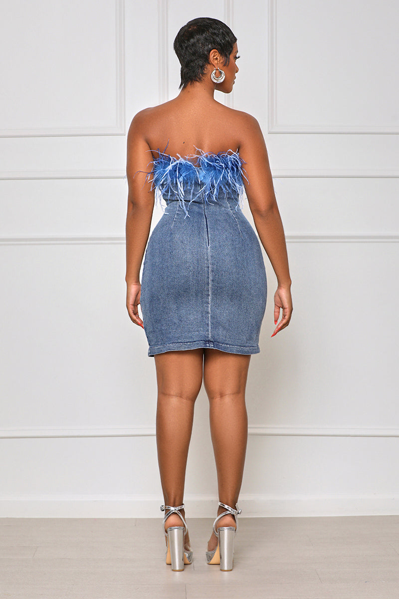 Something Special Feather Mini Dress (Blue Multi) - Lilly's Kloset