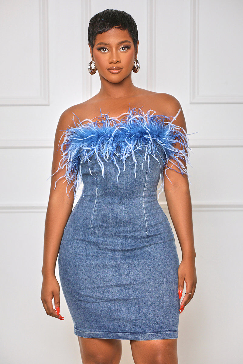 Something Special Feather Mini Dress (Blue Multi) - Lilly's Kloset