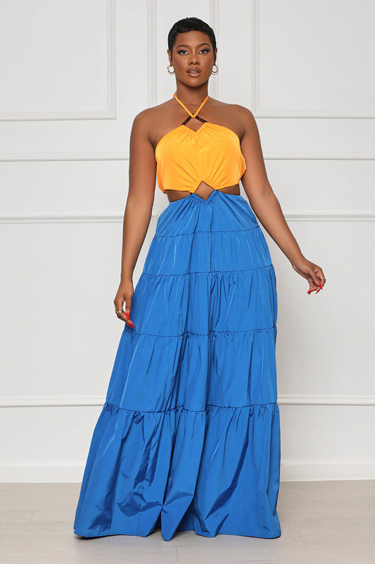 Key West Cut-Out Halter Dress (Blue Multi) - Lilly's Kloset