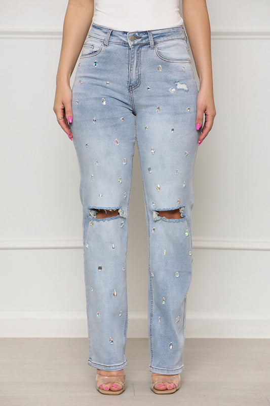 Shine Bright Embellished Denim Jeans - Lilly's Kloset
